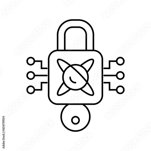 encryption lock quantum computer line icon vector illustration