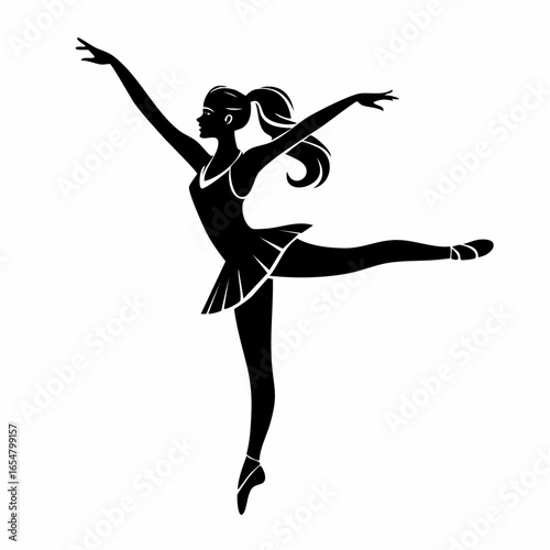 Black and white Energetic Young Gymnast Woman Dancing image vector isolated on white background.