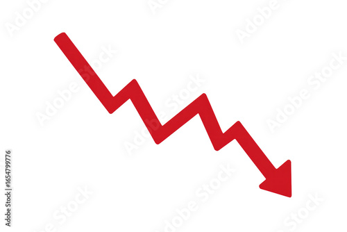 downfall red arrow graph falling down, market crash, and loss isolated on transparent background Remove png, Clipping Path, pen tool