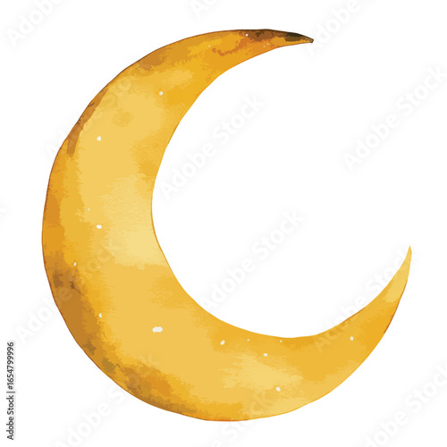 Watercolor Crescent Moon with Textured Surface and Subtle White Speckles