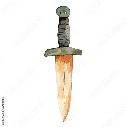Watercolor Dagger with Stone Pommel and Textured Grip Illustration