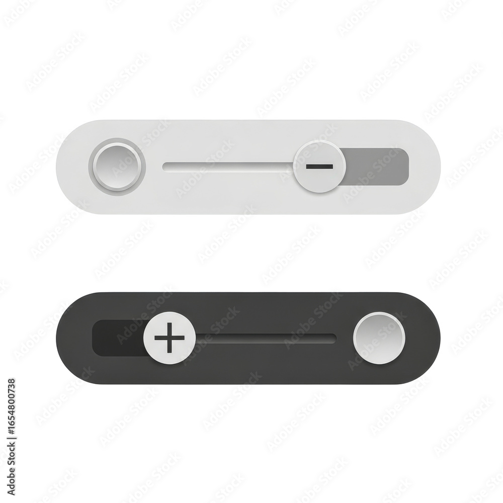 White and black horizontal sliders with plus and minus signs, a modern minimalistic user interface design element White and black horizontal sliders with plus and minus signs, a modern minimalistic user interface design element
