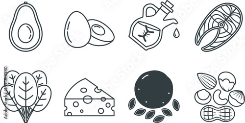 Healthy food icons representing a balanced diet for wellness and nutrition