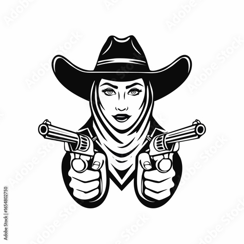 Cowboy Mascot Aiming Guns image vector. illustration of a cowboy with gun image.
