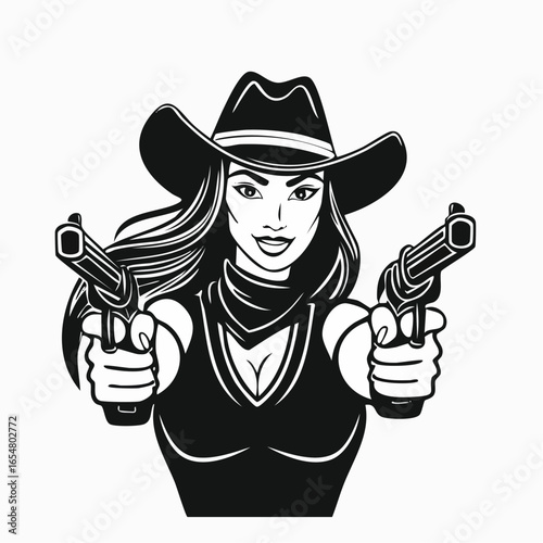 Cowboy Mascot Aiming Guns image vector. illustration of a cowboy with gun image.