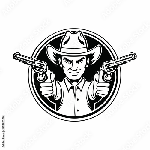 Cowboy Mascot Aiming Guns image vector. illustration of a cowboy with gun image.