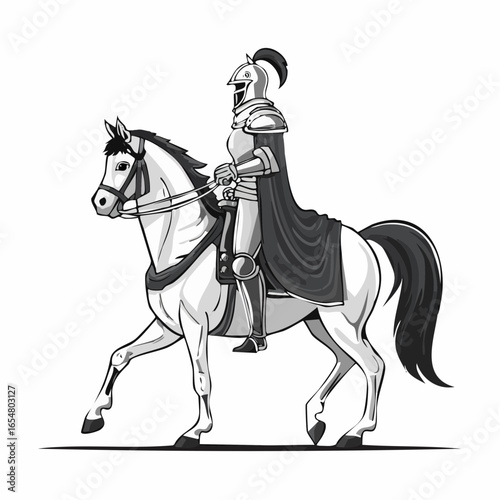Medieval Warrior Woman Riding a Horse, Ready for Battle image vector on white background.