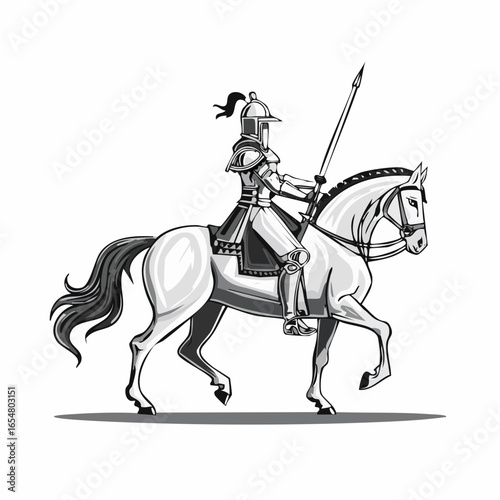 Medieval Warrior Woman Riding a Horse, Ready for Battle image vector on white background.