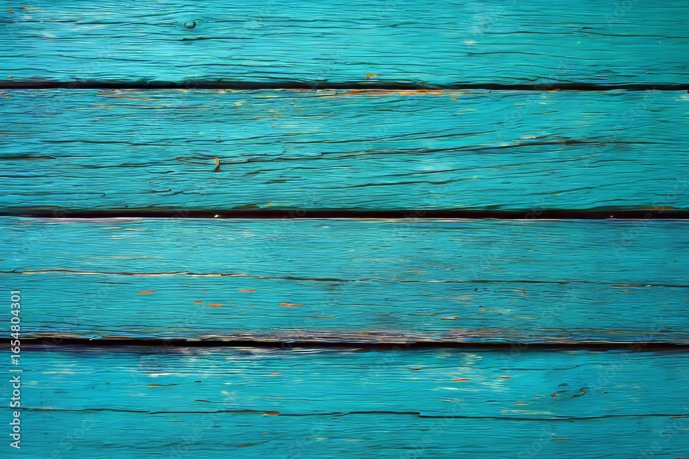 A detailed close-up view of weathered wooden planks painted teal, exhibiting horizontal grain lines and various signs of age. A detailed close-up view of weathered wooden planks painted teal, exhibiting horizontal grain lines and various signs of age.