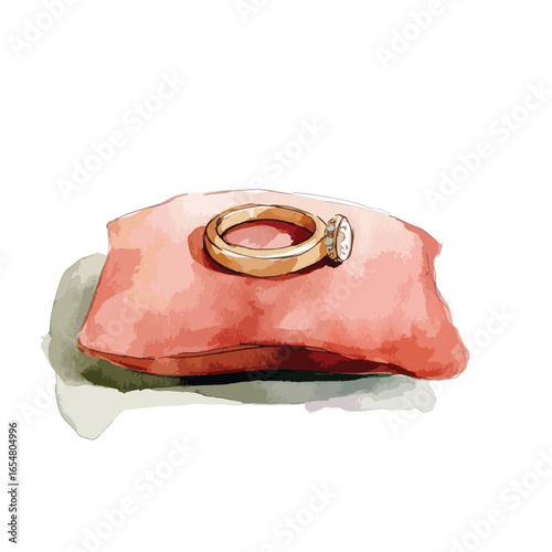 Watercolor Engagement Ring Resting on a Soft Pink Pillow