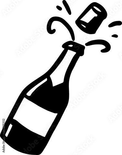 A hand drawn illustration of flying cork champagne Christmas holidays