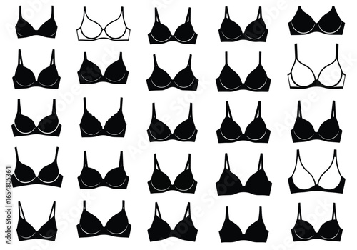 A grid of various bra designs, showcasing different styles and strap configurations, isolated on a white background