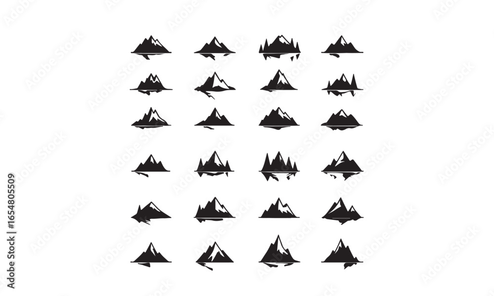 Naklejka premium Mountain silhouette collection reflected in water, nature logo concepts
