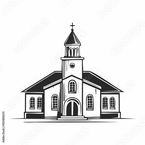 Modern Church with Bell Tower Architecture image vector isolated on white background.