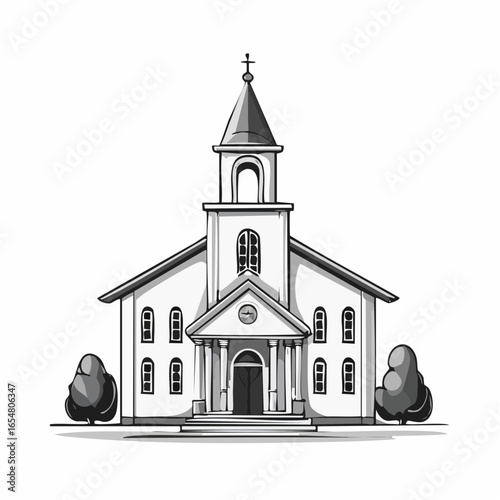 Modern Church with Bell Tower Architecture image vector isolated on white background.