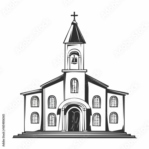 Modern Church with Bell Tower Architecture image vector isolated on white background.