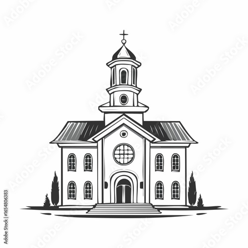 Modern Church with Bell Tower Architecture image vector isolated on white background.