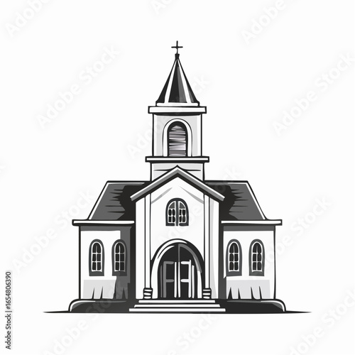 Modern Church with Bell Tower Architecture image vector isolated on white background.