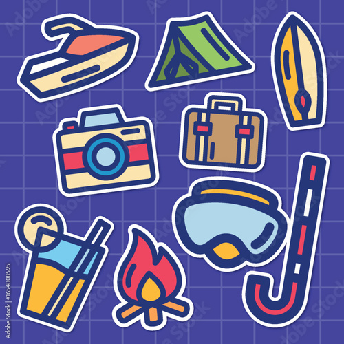 set of travel cute colorful sticker