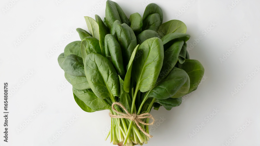 Fototapeta premium Fresh Green Spinach Bunch on White Background