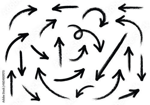 Collection of handdrawn arrows and pointers isolated on white background