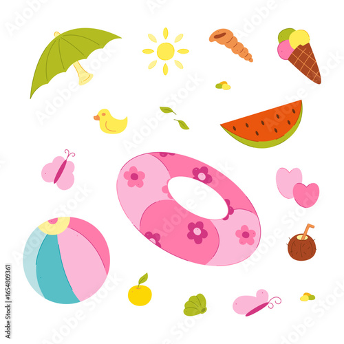 A set with color additional elements for a beach holiday. Clip art for your projects.