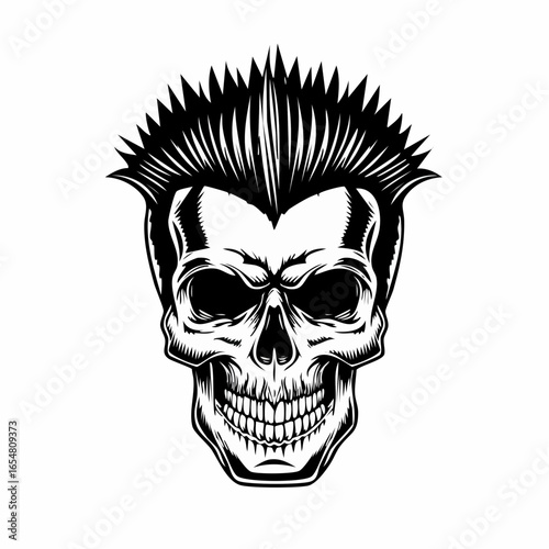 Skull with mohawk and spiked hair in a retro style image vector isolated on white background.