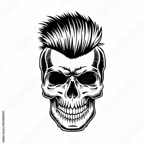 Skull with mohawk and spiked hair in a retro style image vector isolated on white background.
