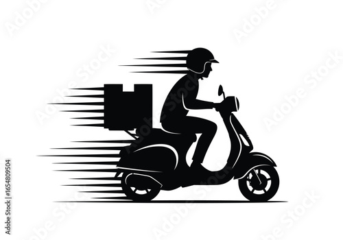 Fast delivery scooter rider with motion blur effect