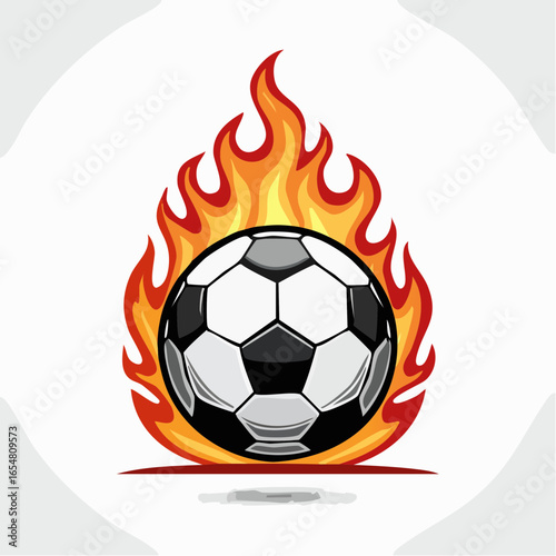 Soccer ball on fire flames Monochrome vector illustration om white background.