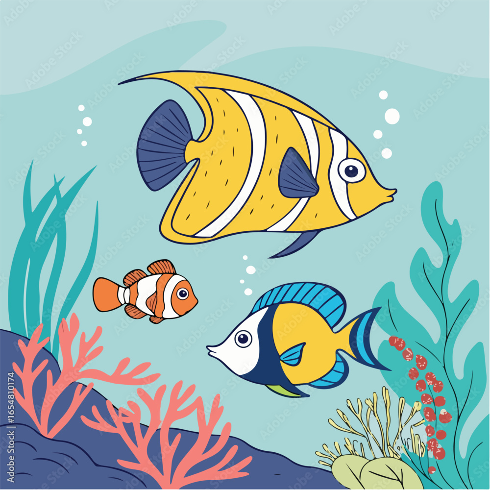 Naklejka premium Modern vector illustration of a stylized fish with bold colors and abstract design, perfect for aquatic themes and creative projects.