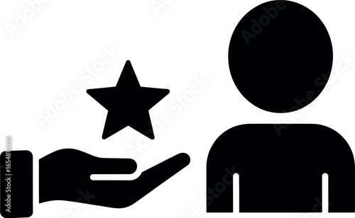 Vector art of person receiving a star rating, symbolizing customer satisfaction and service excellence transparent background