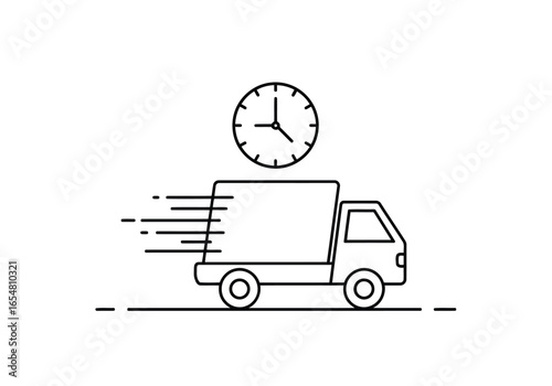 Fast delivery truck icon with a clock indicating speed and timely service, isolated on white background