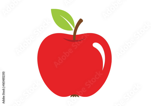 A vibrant red apple with a green leaf and stem, symbolizing healthy eating and fresh produce, isolated on white background