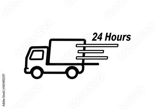Fast delivery truck icon representing 24 hour service, isolated on white background