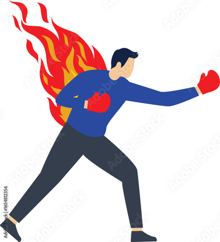 Conflicts and contradictions, quarrels, arguments or rivalries, two businessmen with their backs on fire trying to attack each other

