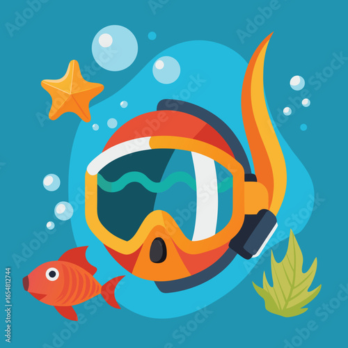 snorkeling mask with tropical fish   (1).eps