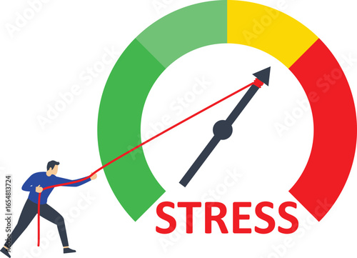 Tired from frustration employee in job vector illustration, Emotional overload scene stock illustration

