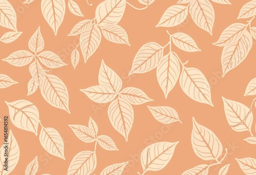 Intricate line art leaf pattern in beige, cream, and taupe; elegant, delicate, botanical motifs,  spring,  foliage