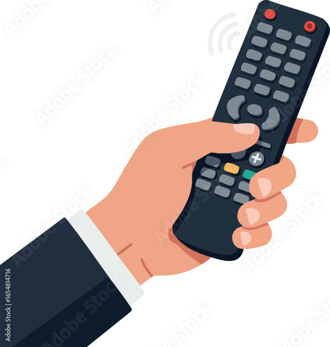 Hand Holding Remote Control Device for Electronics and TV Operation Vector Illustration