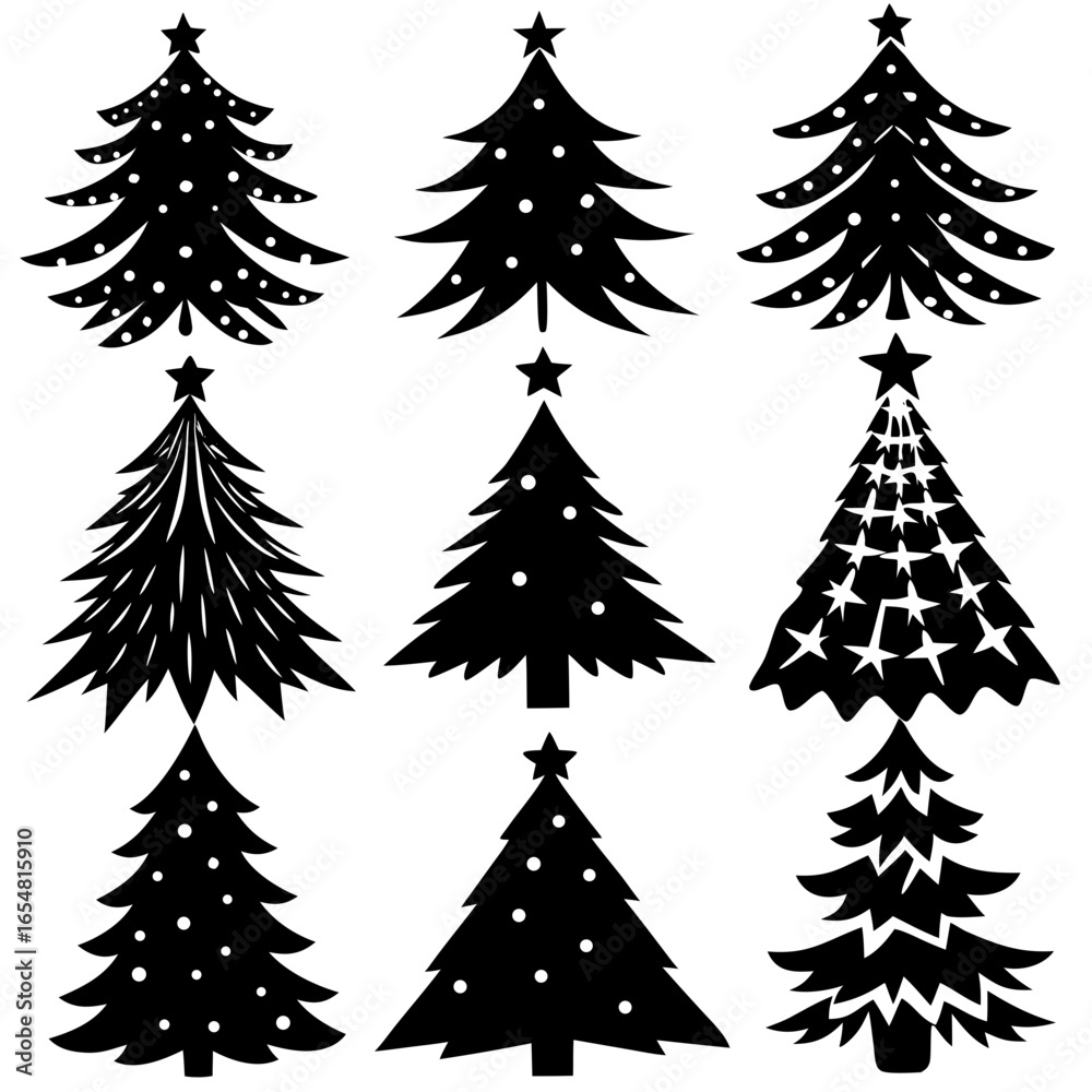Obraz premium Silhouette Christmas Tree, Christmas Tree Silhouette Vector, Elegant Christmas Tree Clip Art, Silhouette set of christmas tree