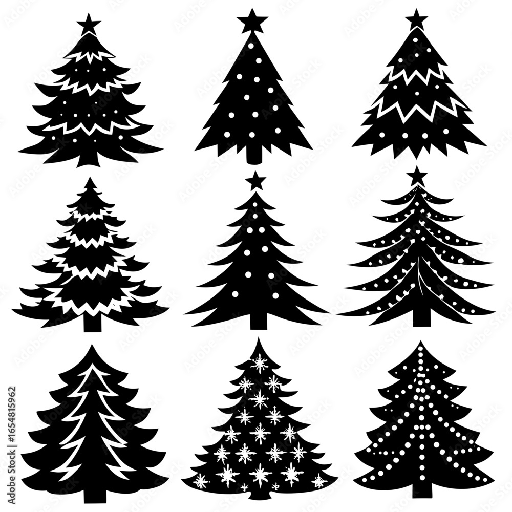 Obraz premium Silhouette Christmas Tree, Christmas Tree Silhouette Vector, Elegant Christmas Tree Clip Art, Silhouette set of christmas tree