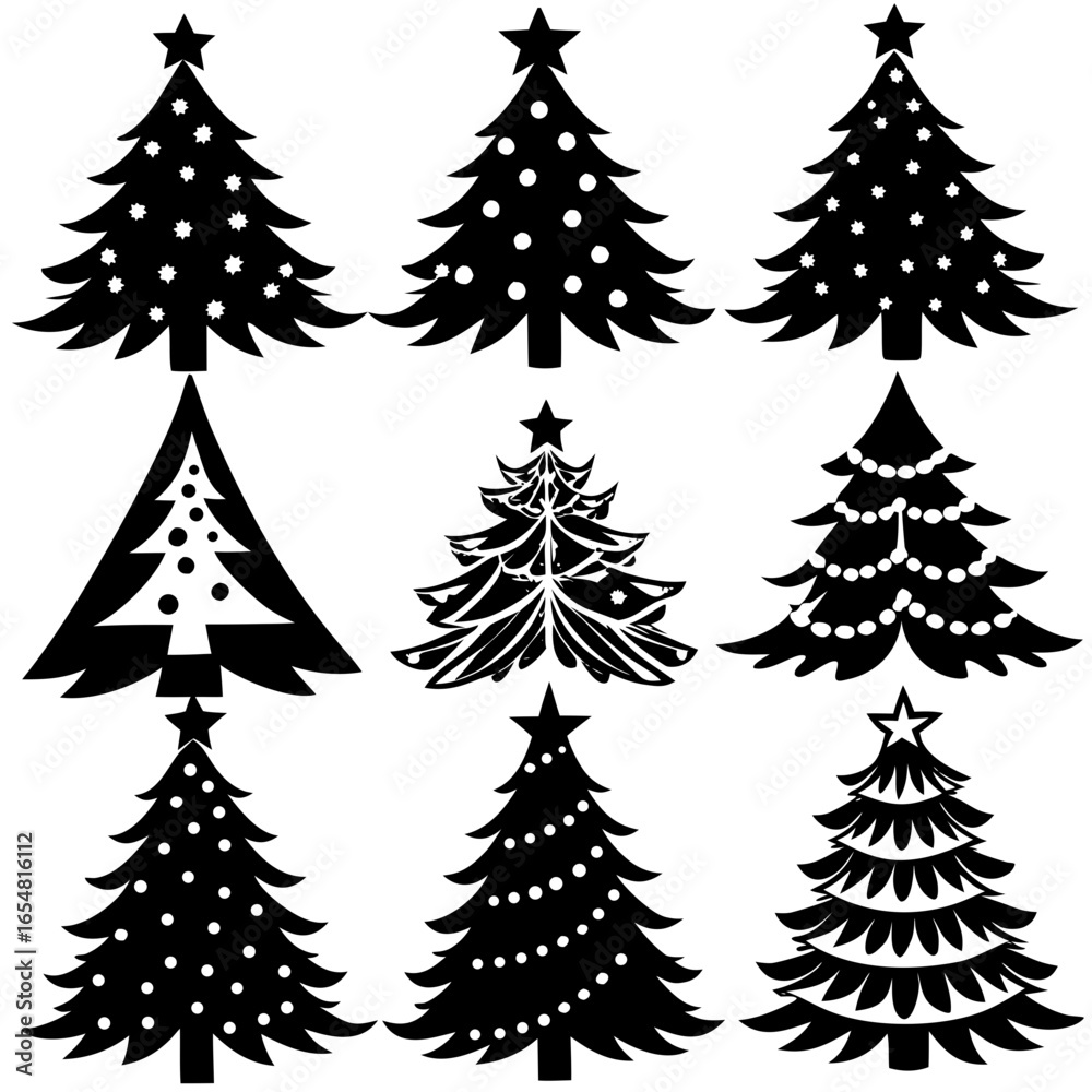 Obraz premium Silhouette Christmas Tree, Christmas Tree Silhouette Vector, Elegant Christmas Tree Clip Art, Silhouette set of christmas tree