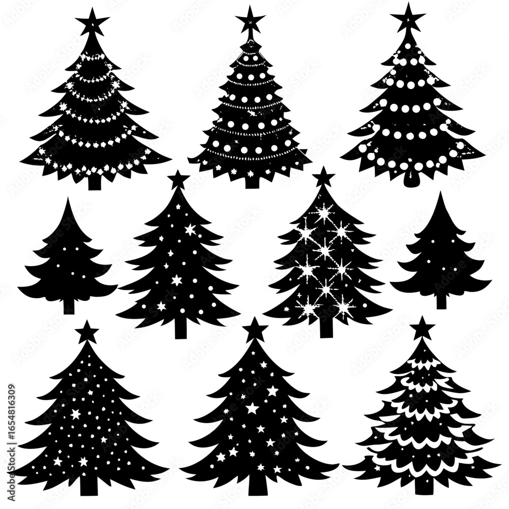 Obraz premium Silhouette Christmas Tree, Christmas Tree Silhouette Vector, Elegant Christmas Tree Clip Art, Silhouette set of christmas tree