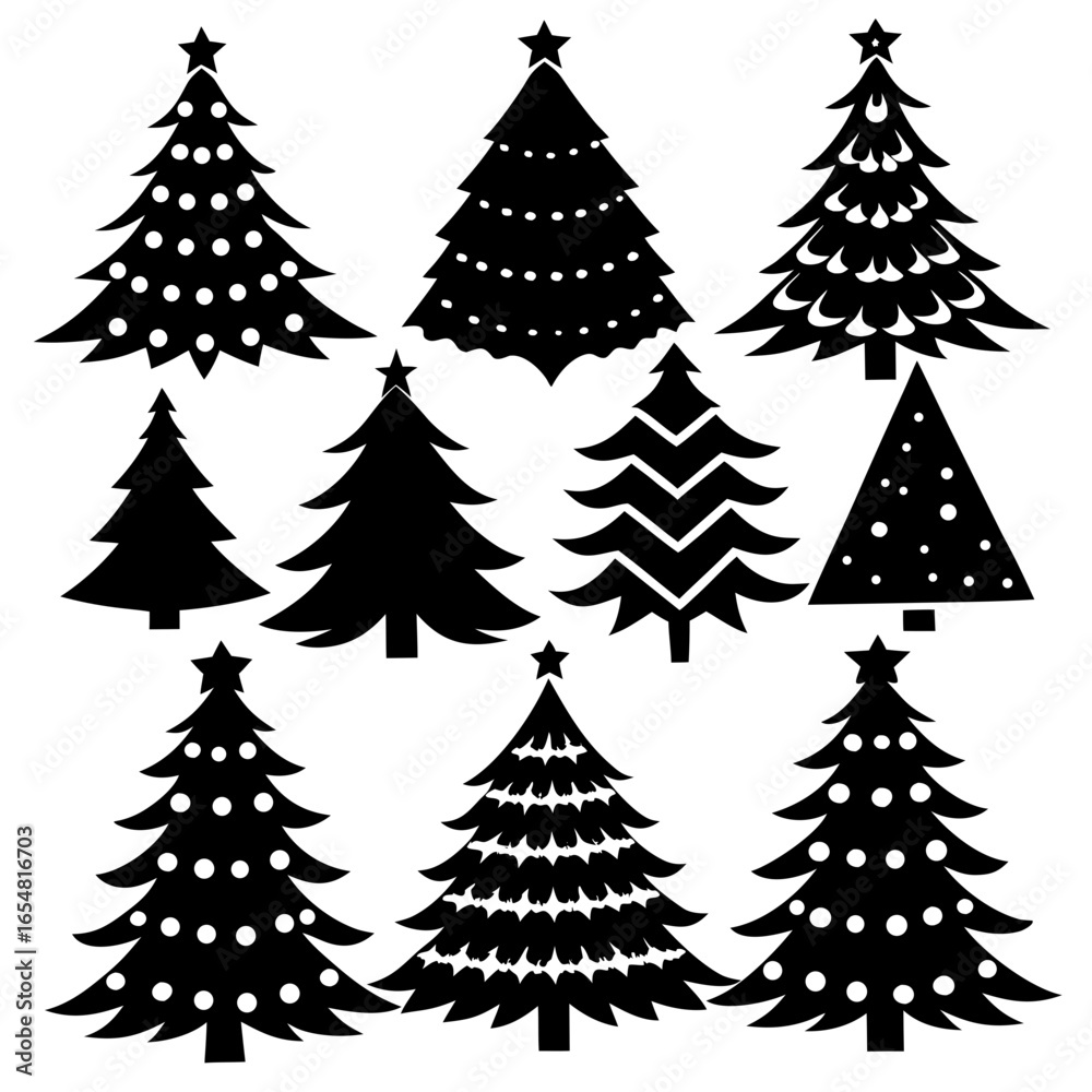 Obraz premium Silhouette Christmas Tree, Christmas Tree Silhouette Vector, Elegant Christmas Tree Clip Art, Silhouette set of christmas tree