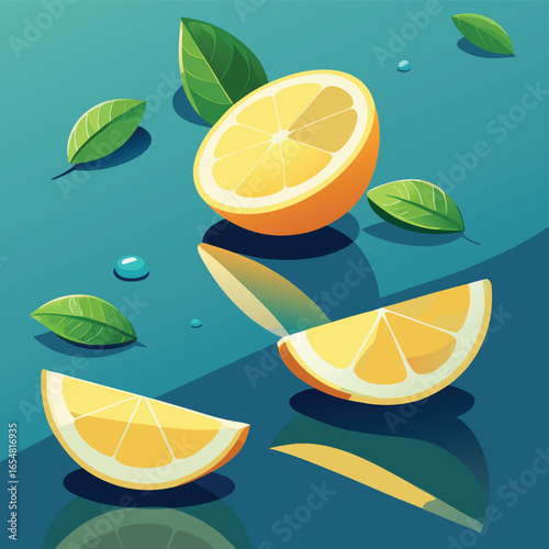 lemon slices and mint leaves in water   (2).eps