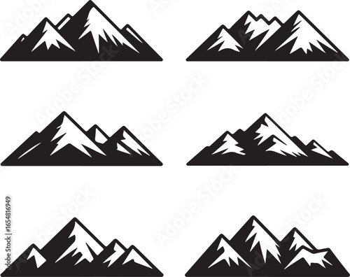 Mountain Range Icons Silhouette Collection On White Background mountains peak
