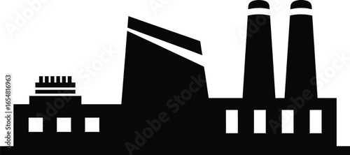 Factory building, refinery icon. Vector illustration of industrial building. manufacturing plant icon, factory workers vector smoke stack icon editable vector illustartion