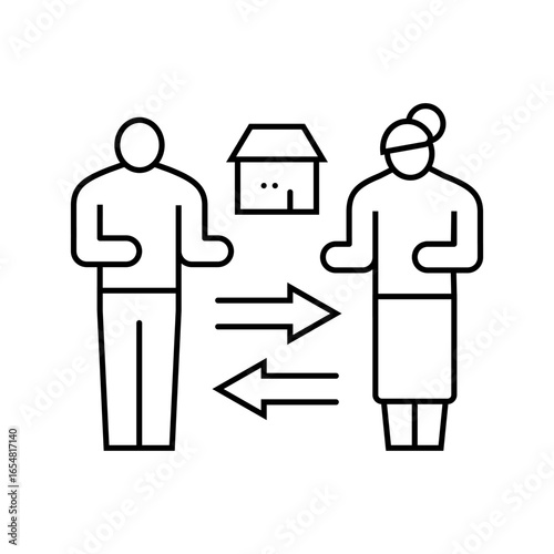 woman man sharing household chores line icon vector illustration