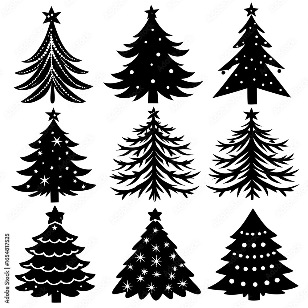 Obraz premium Silhouette Christmas Tree, Christmas Tree Silhouette Vector, Elegant Christmas Tree Clip Art, Silhouette set of christmas tree